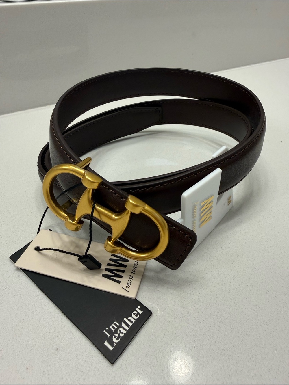Wanted Brown  GENUINE Leather Belt with Gold Buckle NWT - Picture 7 of 7